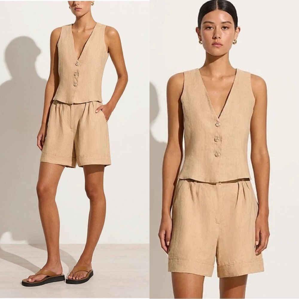 Faithful The Brand Linen Vest + Short set in butter yellow